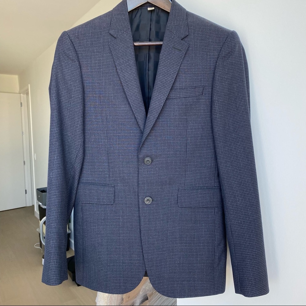 Burberry Slim Fit Check Wool Jacket, Plaid Navy, size 34R (IT44)